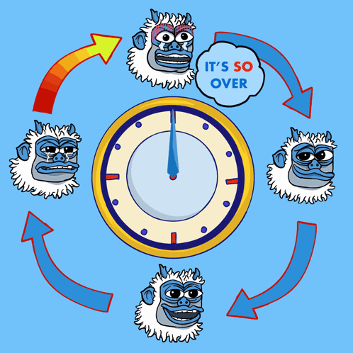 A Clock With A Speech Bubble That Says " It 'S So Over " GIF