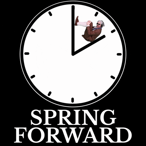 A Clock With The Words " Spring Forward " Below It GIF