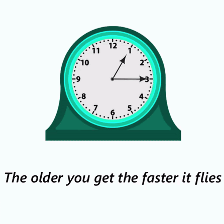 A Clock With The Words The Older You Get The Faster It Flies Below It GIF