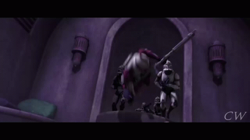 A Clone Trooper Is Holding A Gun In A Desert While Another Clone Trooper Looks On GIF