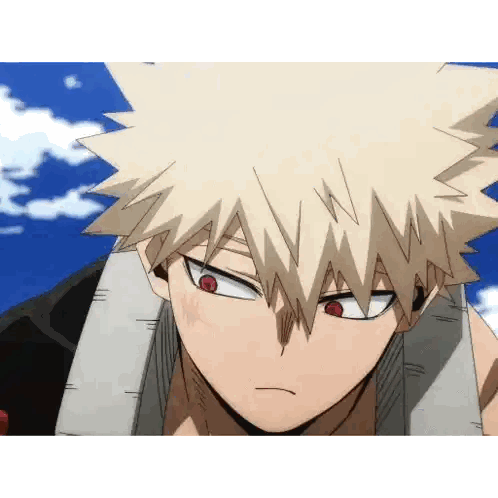 a close up of a anime character with a red eye