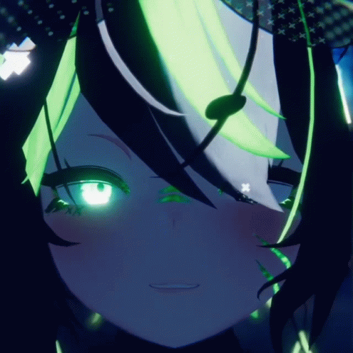 A Close Up Of A Anime Character With Green Eyes GIF