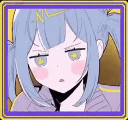 A Close Up Of A Anime Girl With Blue Hair And Pigtails . GIF