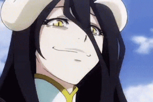 A Close Up Of A Anime Girl With Long Black Hair And Horns . GIF