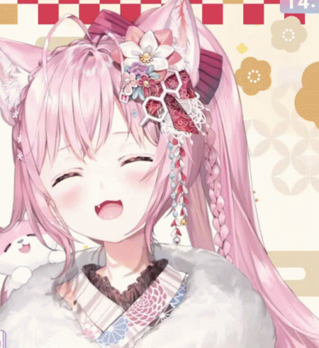 a close up of a anime girl with pink hair