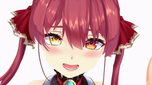 a close up of a anime girl with red hair