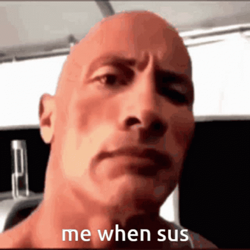 A Close Up Of A Bald Man 'S Face With The Words Me When Sus Written Below It GIF