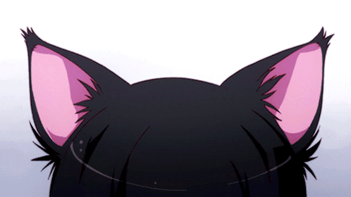 A Close Up Of A Black Cat 'S Ears With Pink Tips GIF