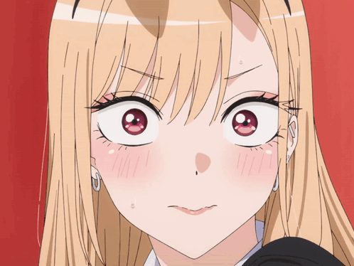 A Close Up Of A Blonde Anime Girl 'S Face With A Surprised Look On Her Face GIF