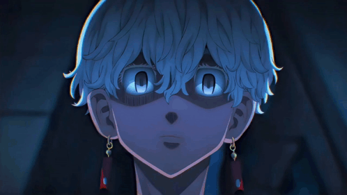 A Close Up Of A Blue Haired Anime Character 'S Face GIF