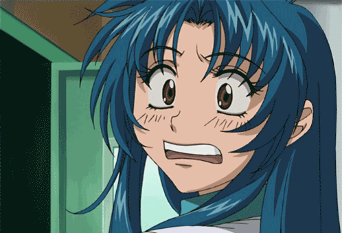 A Close Up Of A Blue Haired Anime Character With A Surprised Look On Her Face GIF
