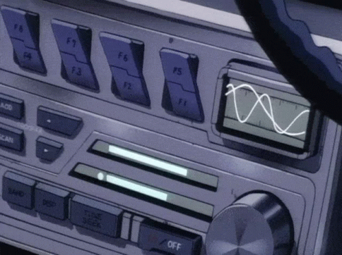 A Close Up Of A Car Radio With A Wave On The Screen And A Button That Says Off GIF