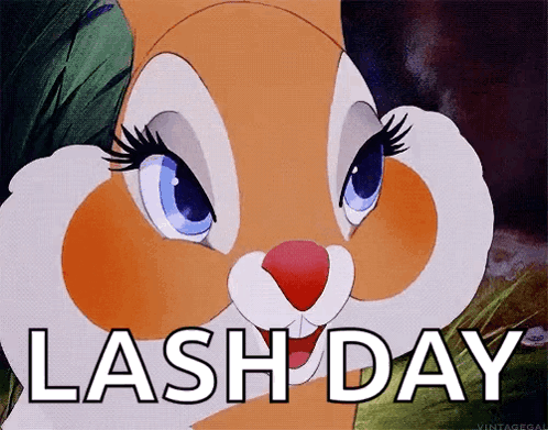 A Close Up Of A Cartoon Bunny With The Words Lash Day Above It GIF