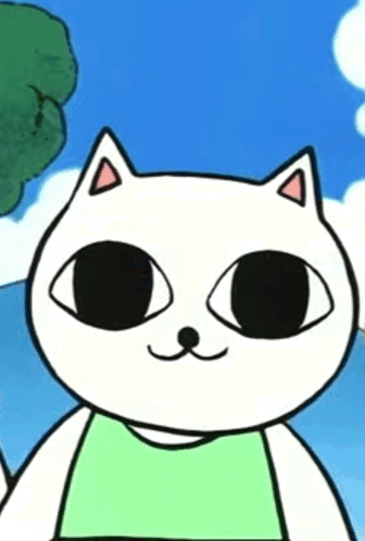 A Close Up Of A Cartoon Cat Wearing A Green Top GIF