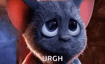 A Close Up Of A Cartoon Cat With A Sad Look On Its Face And The Words Urgh Written Below It . GIF