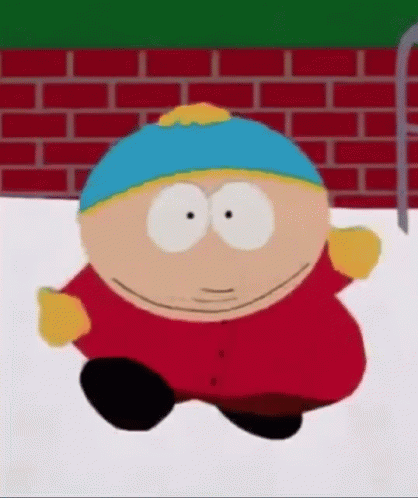 A Close Up Of A Cartoon Character From South Park Standing In The Snow . GIF