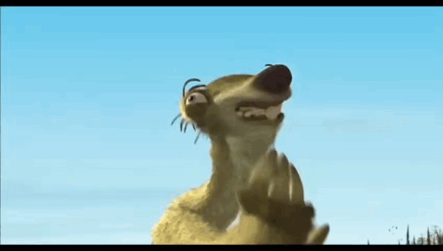 A Close Up Of A Cartoon Character From The Movie Ice Age Looking Up At The Sky . GIF