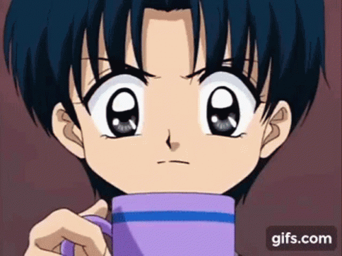 A Close Up Of A Cartoon Character Holding A Purple Cup . GIF