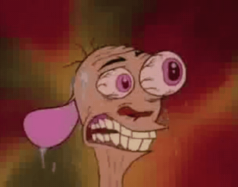 A Close Up Of A Cartoon Character Making A Funny Face With Purple Eyes . GIF