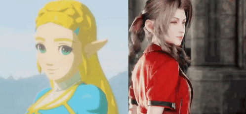 A Close Up Of A Cartoon Character Next To A Close Up Of A Video Game Character GIF