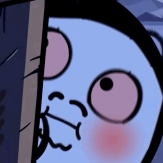 a close up of a cartoon character peeking out from behind a wall