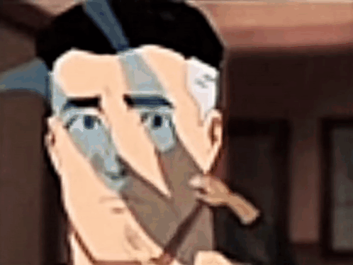 A Close Up Of A Cartoon Character 'S Face With A Bird Behind It . GIF