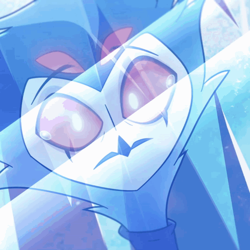 A Close Up Of A Cartoon Character 'S Face With A Blue Background GIF