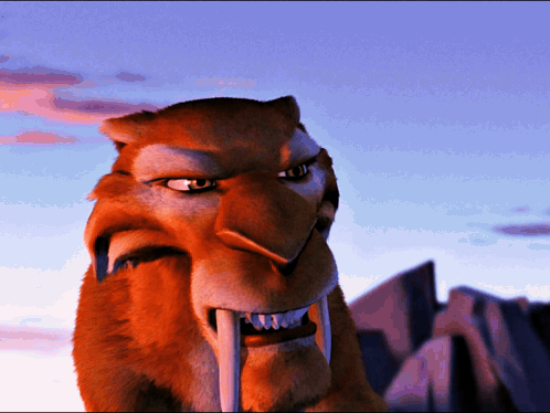 A Close Up Of A Cartoon Character 'S Face With A Blue Sky In The Background GIF
