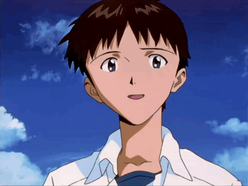 A Close Up Of A Cartoon Character 'S Face With A Blue Sky In The Background GIF
