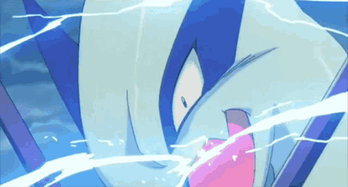 A Close Up Of A Cartoon Character 'S Face With A Pink Tongue Sticking Out GIF