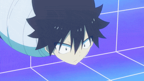 A Close Up Of A Cartoon Character 'S Face With A Purple Background GIF