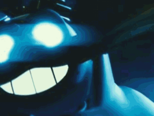 A Close Up Of A Cartoon Character 'S Face With A Purple Background GIF