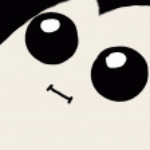 A Close Up Of A Cartoon Character 'S Face With A Purple Box Coming Out Of It . GIF