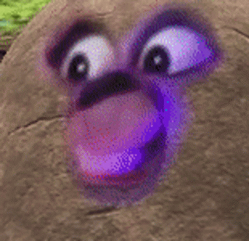 A Close Up Of A Cartoon Character 'S Face With A Purple Eye . GIF