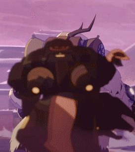 A Close Up Of A Cartoon Character 'S Face With A Purple Sky In The Background GIF