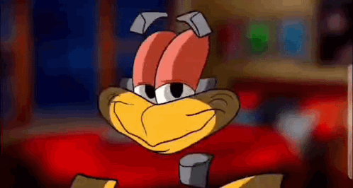 A Close Up Of A Cartoon Character 'S Face With A Red Background . GIF