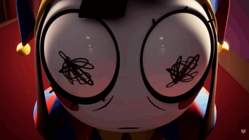 A Close Up Of A Cartoon Character 'S Face With A Red Background GIF