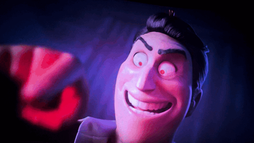 A Close Up Of A Cartoon Character 'S Face With A Red Eye GIF