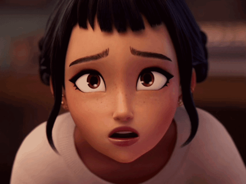 A Close Up Of A Cartoon Character 'S Face With A Surprised Look On Her Face GIF