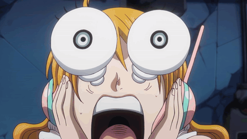 A Close Up Of A Cartoon Character 'S Face With A Surprised Look On Her Face GIF