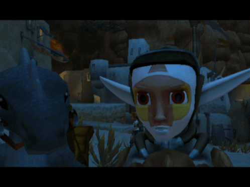 A Close Up Of A Cartoon Character 'S Face With A Yellow Animal In The Background GIF