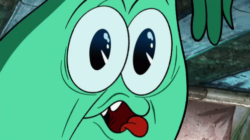 A Close Up Of A Cartoon Character 'S Face With Big Eyes And A Red Tongue Sticking Out GIF