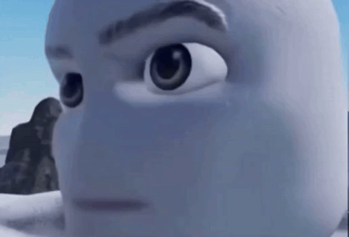 A Close Up Of A Cartoon Character 'S Face With Big Eyes And A Serious Look On His Face . GIF