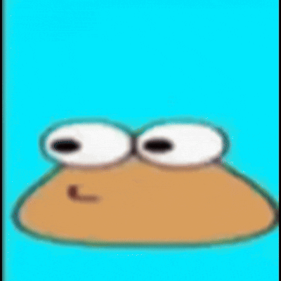 A Close Up Of A Cartoon Character 'S Face With Big Eyes And A Smile On A Blue Background . GIF