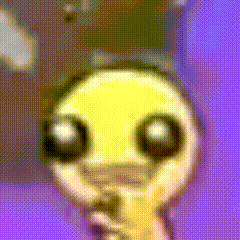 A Close Up Of A Cartoon Character 'S Face With Big Eyes On A Purple Background GIF