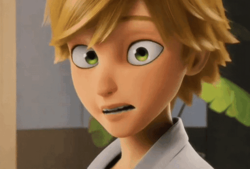 A Close Up Of A Cartoon Character 'S Face With Big Green Eyes And A Surprised Look On His Face . GIF