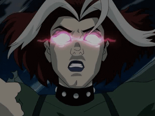 A Close Up Of A Cartoon Character 'S Face With Glowing Eyes GIF