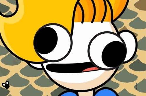 A Close Up Of A Cartoon Character 'S Face With Large Eyes GIF