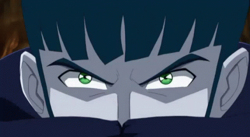 a close up of a cartoon character 's face with lightning coming from his eyes