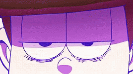 a close up of a cartoon character 's face with purple eyes and a hat .
